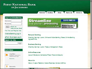 Web site www.fnbjacksboro.com, First National Bank-Runaway