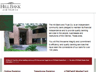 Web site www.hillbankandtrustco.com, Hill Bank & Trust